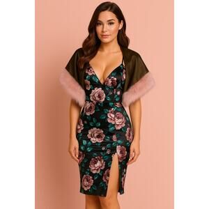 Amaya Arzuaga Faux Fur Shawl Cape + Charlotte Russe Floral Midi Dress – Size L